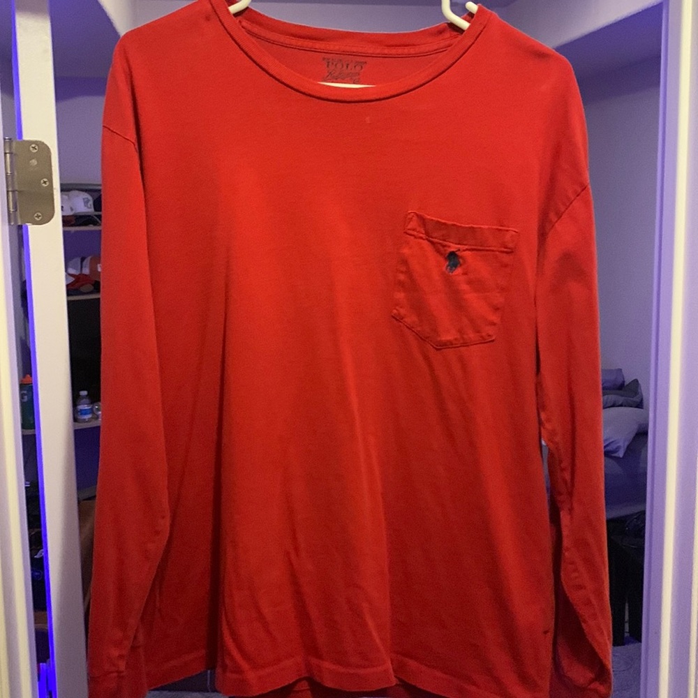 red polo long sleeve size medium